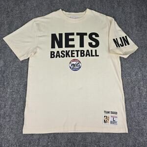 New Jersey Nets Shirt Mens Large Off White NBA Basketball Mitchell & Ness Tee